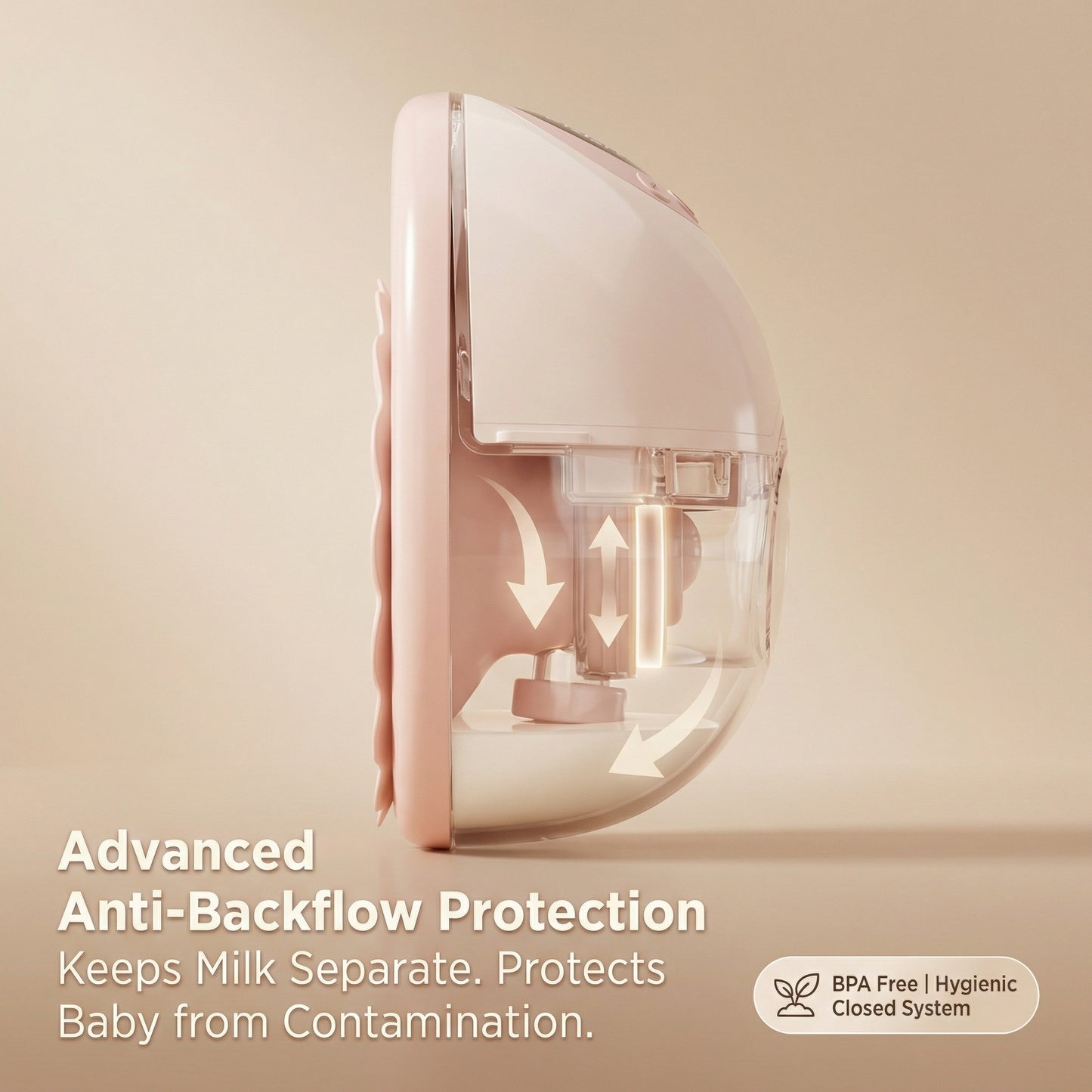 WarmFlow™ breast pump backflow protection for hygienic pumping