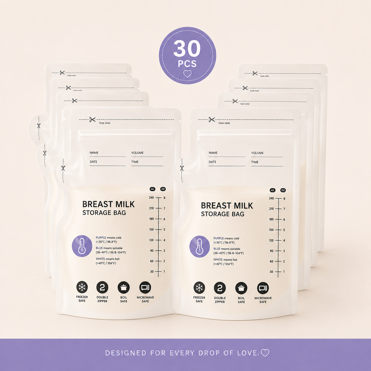30pcs Temperature Sensor Breast Milk Storage Bag