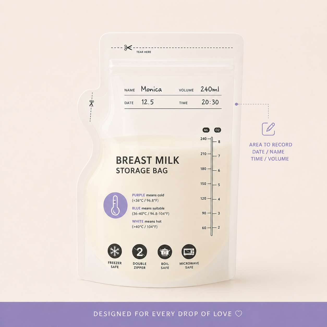 30pcs Temperature Sensor Breast Milk Storage Bag
